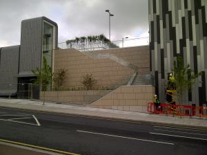 The stairs up to the new pedestrian walkway - the consequences of a two-storey car park that could not go underground
