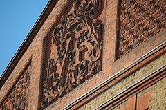 The Terracotta "VR" seal on the Post Office's side gable: now in storage and awaiting a new home