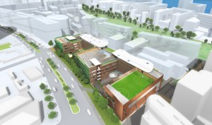 The proposed John Roan on the Greenwich Peninsula. PLB Architecture did their best, but putting most of the playspace on the roof did not impress parents or students