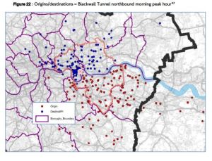 As this map shows, many car trips through the Blackwall Tunnel aren't local - they start much further afield than Greenwich 